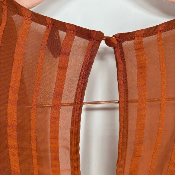 Storia Mini Women Burnt Orange preowned long sleeve tie front stripe dress Small - Picture 8 of 8